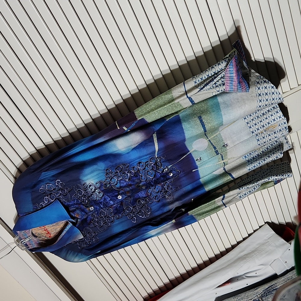 ROBERT GRAHAM LIMITED EDITION BLUE EMBROIDERY MULTICOLOR MENS SHIRT. 3XL